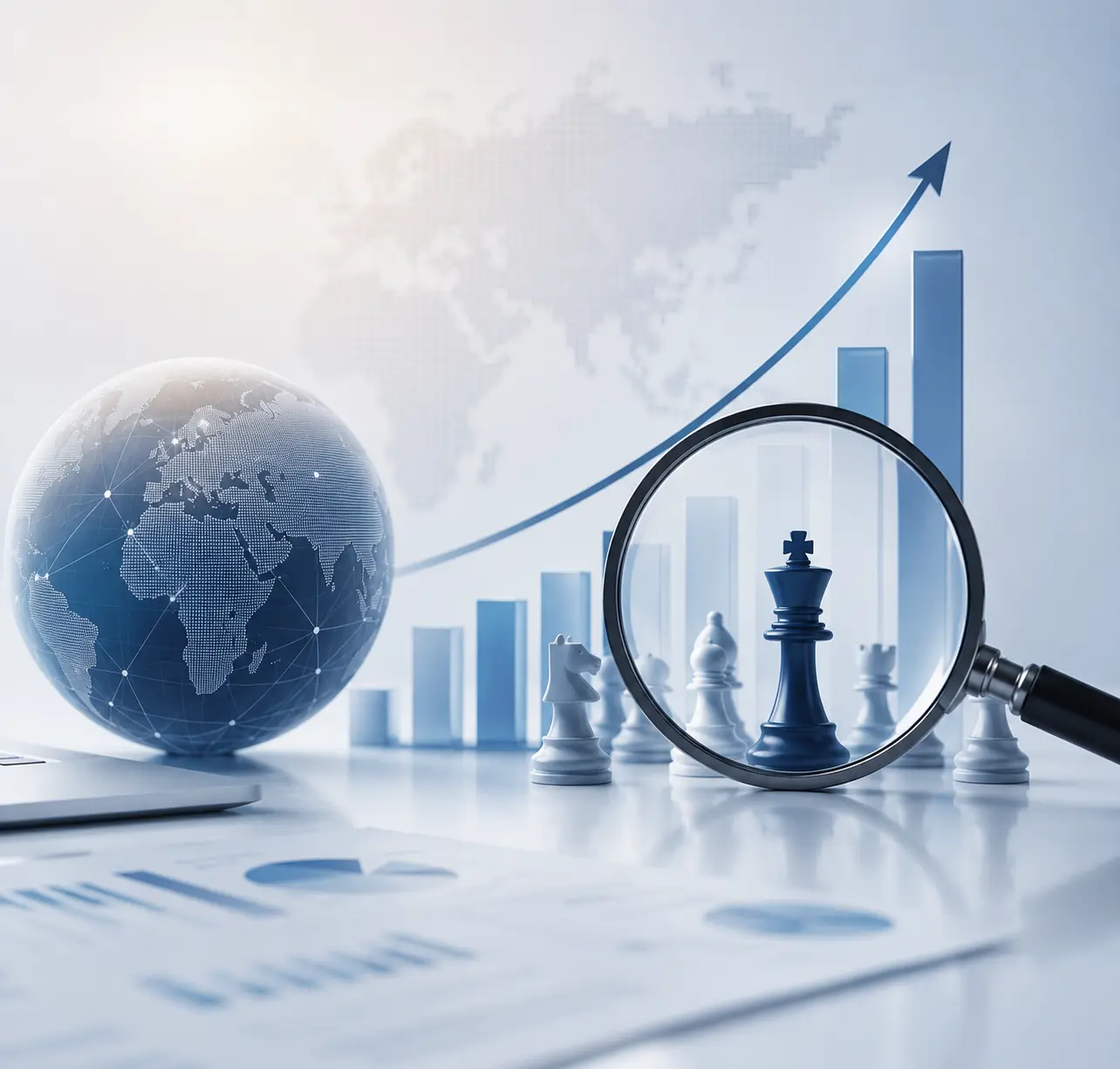 Competitive and market intelligence hero image featuring strategic business analysis, market growth charts, global data insights, and competitive benchmarking visuals.
