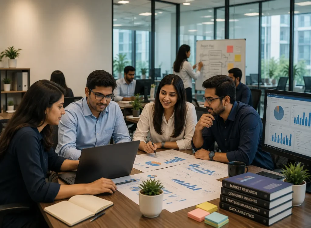 Professional consulting and market research visuals representing 6thVeda Consulting’s expertise in primary research, customer intelligence, strategic consulting, competitive analysis, and data-driven business insights.